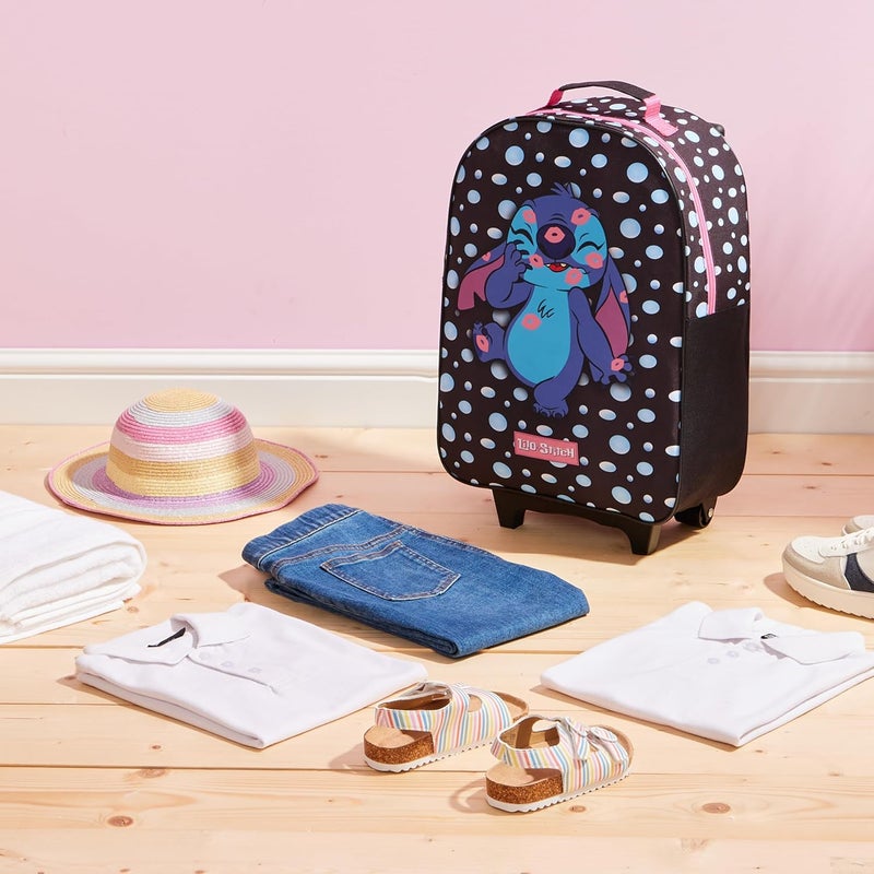 Disney Kids Rolling Luggage 16×11 in, 16‑L Carry‑On Suitcase with Wheels, Foldable Lightweight Travel Bag, Gifts for Kids(Black Stitch) - Image 1